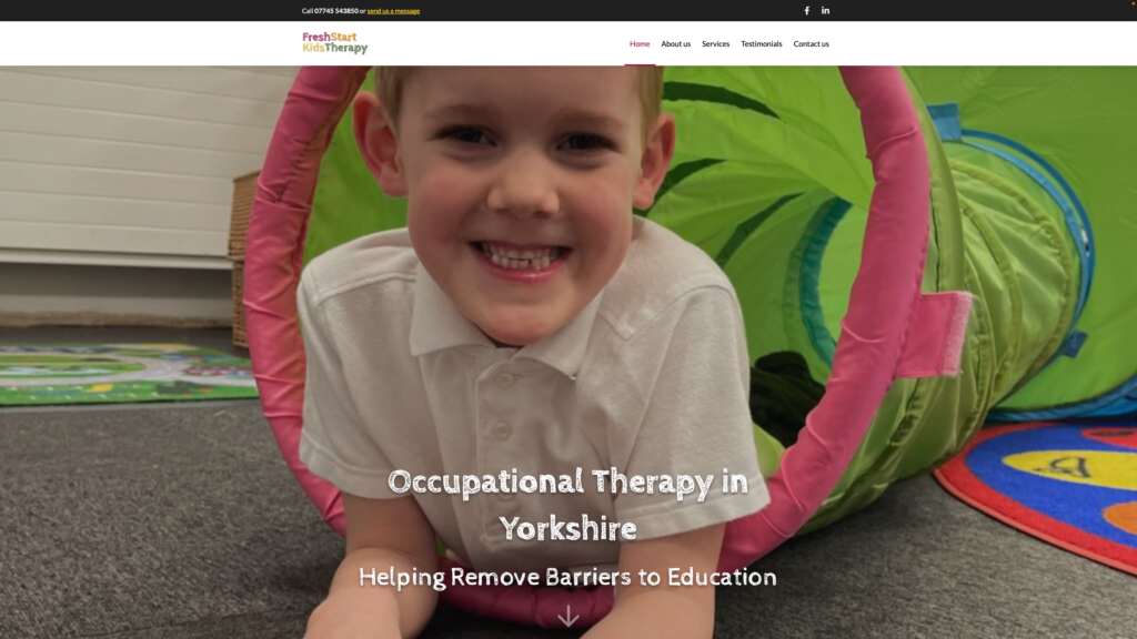 Screenshot of the FreshStart Kids Therapy website homepage